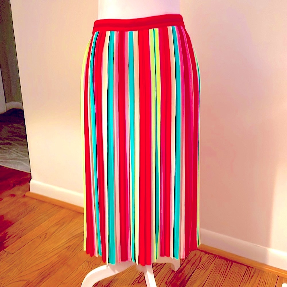 Dramatic striped,  pleated twirl skirt, J Crew new